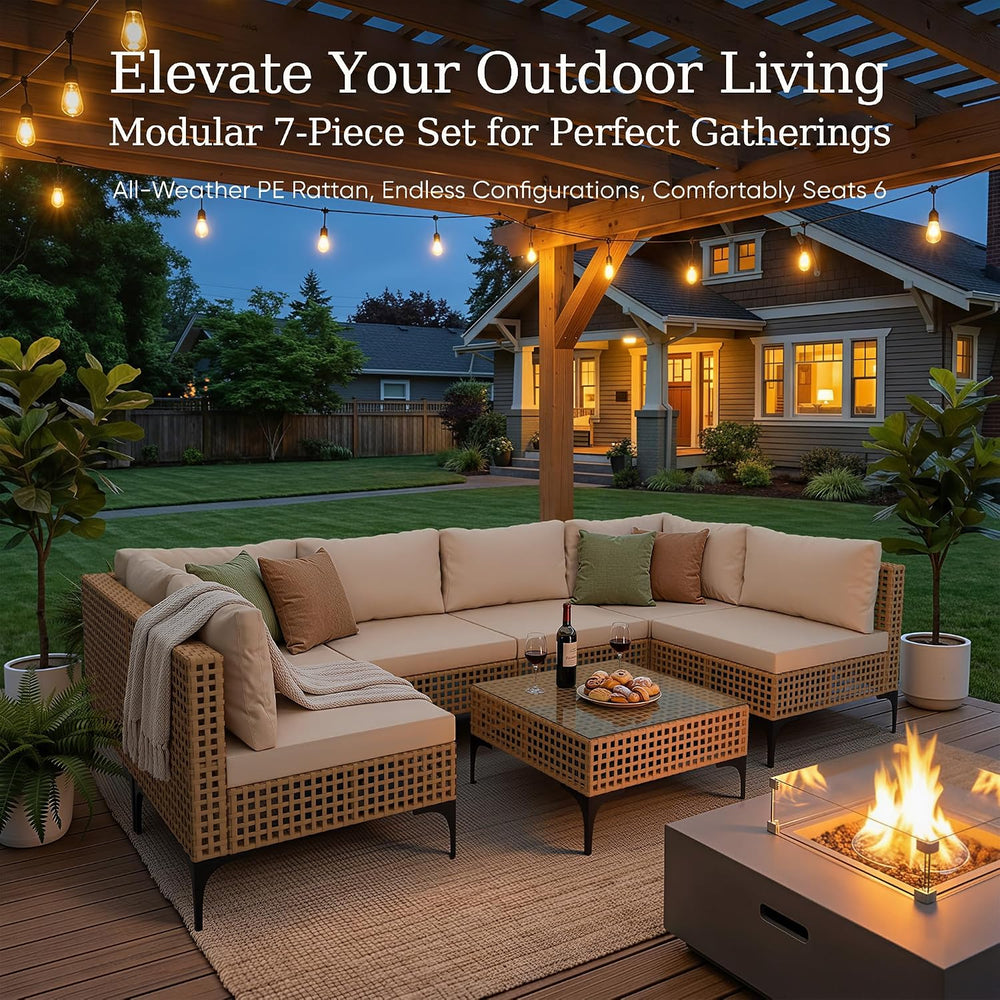 Devoko Patio Furniture Set,7 Pieces Outdoor Wicker Sectional Couch