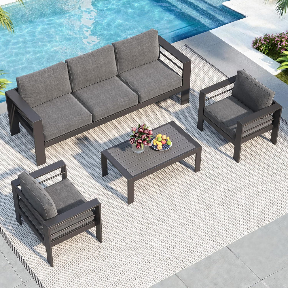 Aluminum Patio Furniture Set, All Weather Patio Sofa with 10" Back Cushion