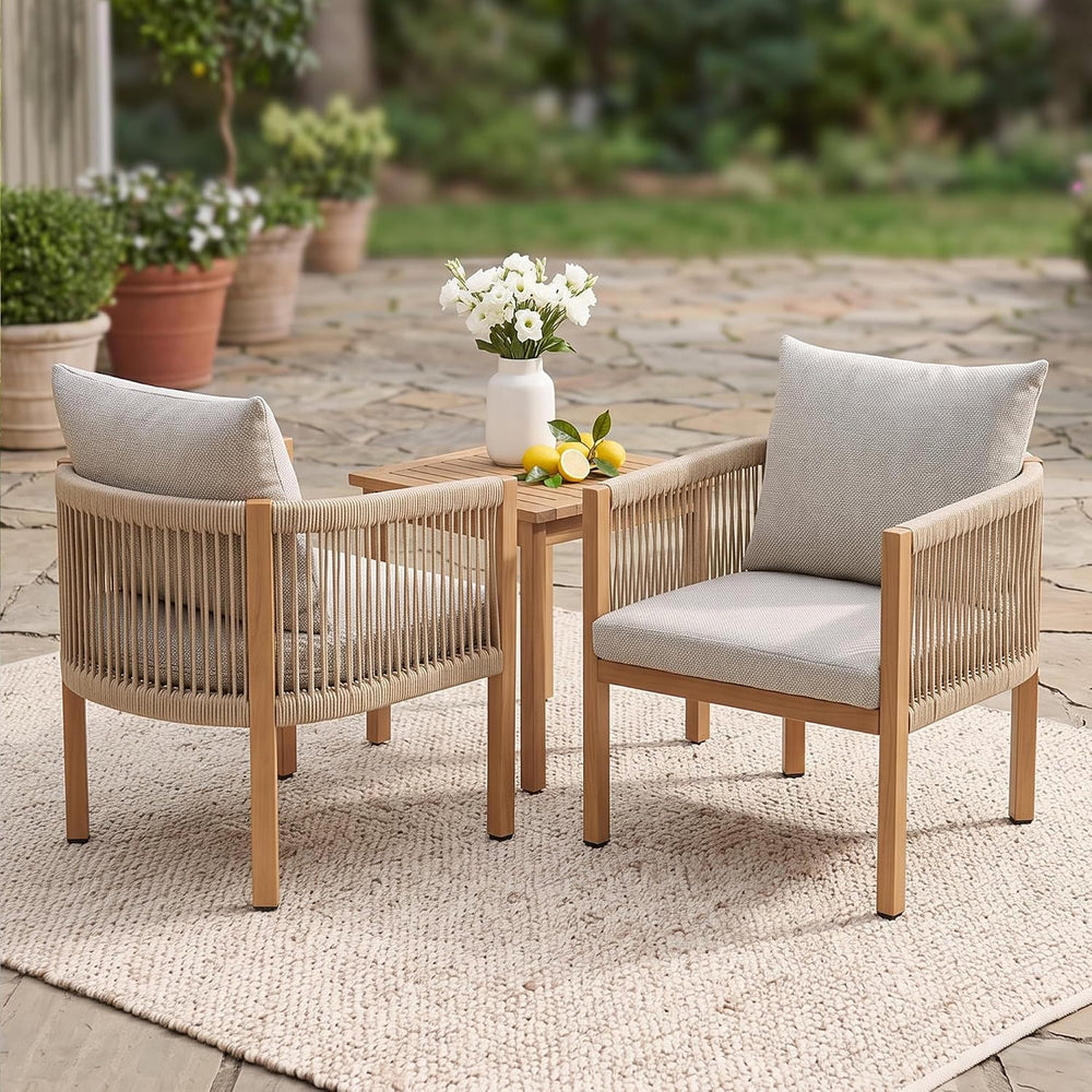 Patio Dining Chairs Set of 2, Rope Rattan Patio Furniture Set, All Weather Ou...