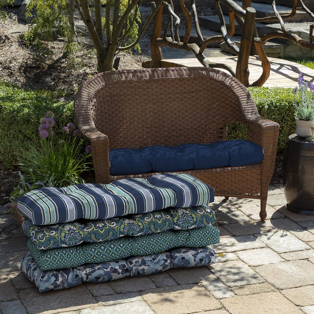 Arden Outdoor Tufted Wicker Settee Cushion, 41.5x18, Sapphire Blue