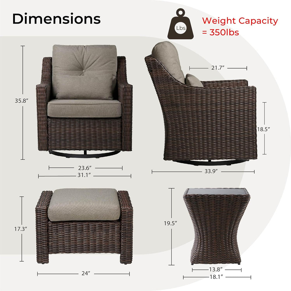 CHITA 5 Pieces Swivel Wicker Patio Furniture Set, Outdoor Conversation Set