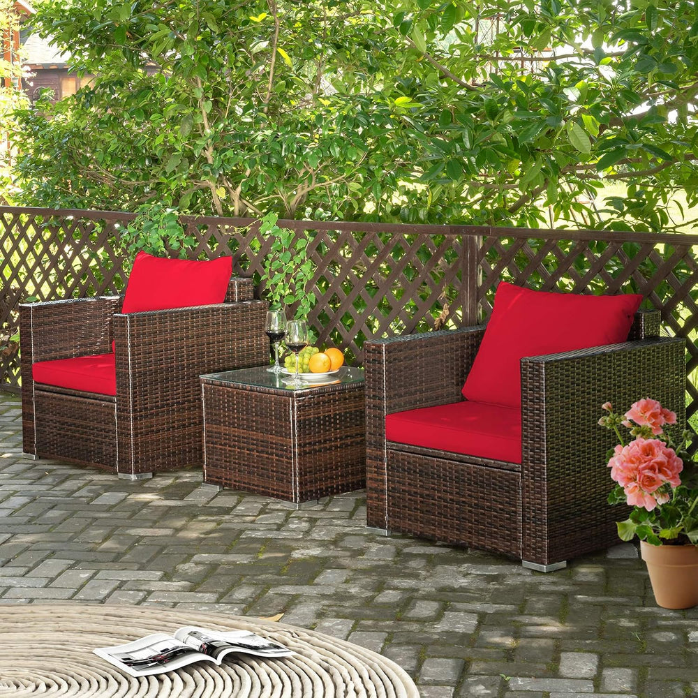 Tangkula 3 Pieces Patio Furniture Set, Outdoor Conversation Rattan Furniture ...