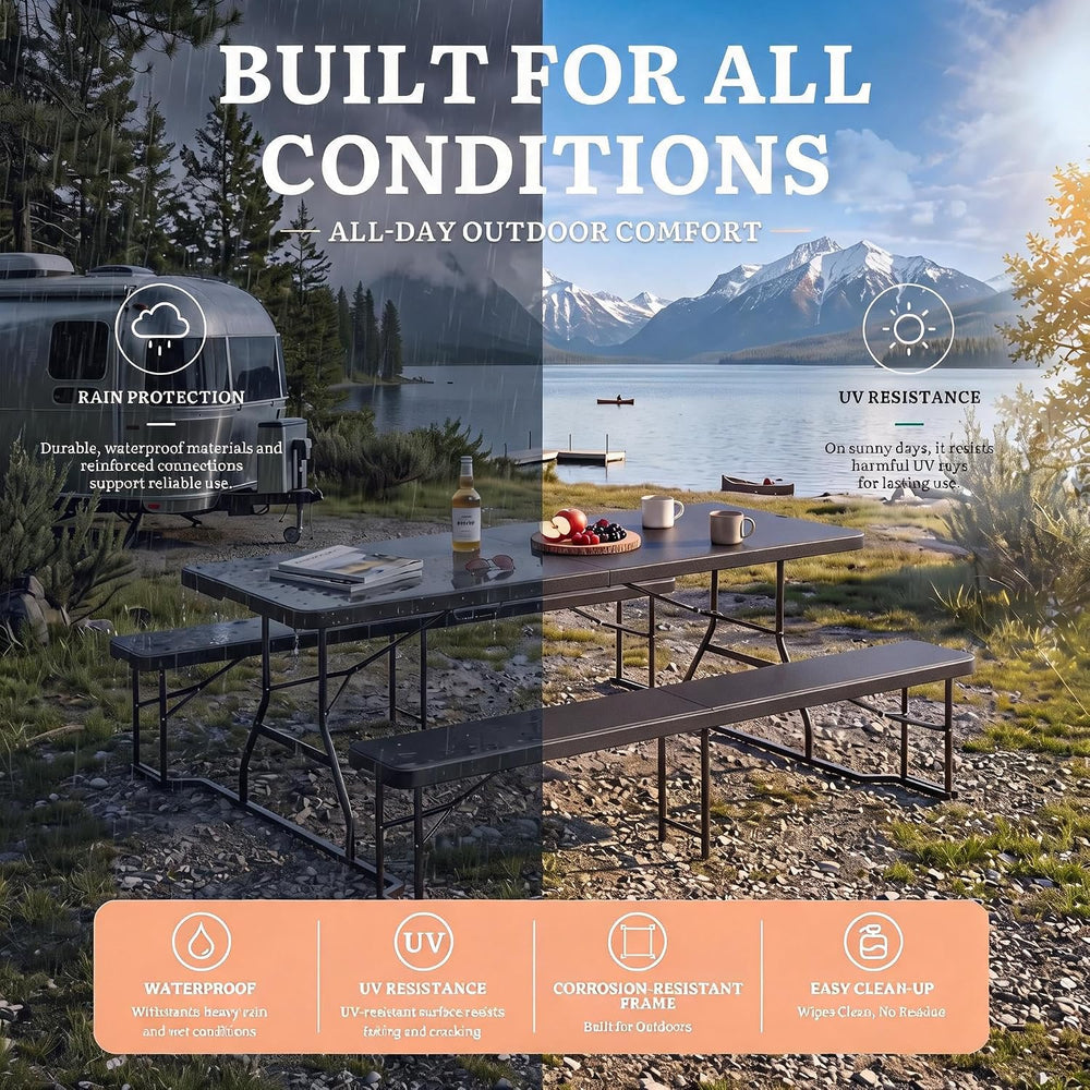 DWVO 6ft Folding Picnic Table Set, Foldable Picnic Table with Bench