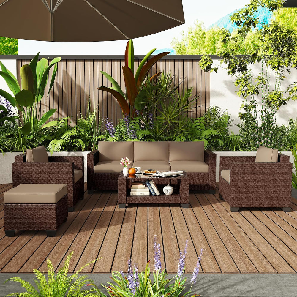 KIGOTY Patio Furniture Set 7 PCS Patio Conversation Sets, All-Weather PE Ratt...