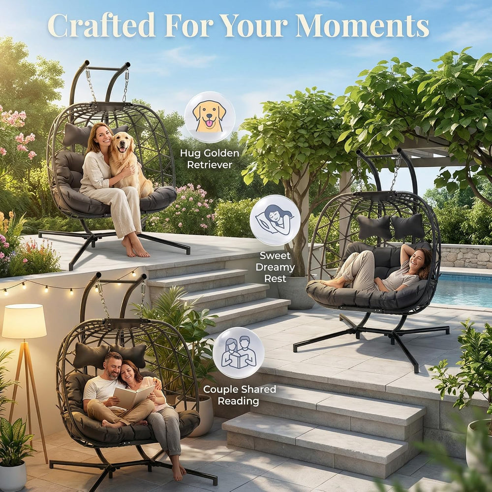 RADIATA Double Egg Swing Chair with Stand and Cover, Outdoor Large Seat