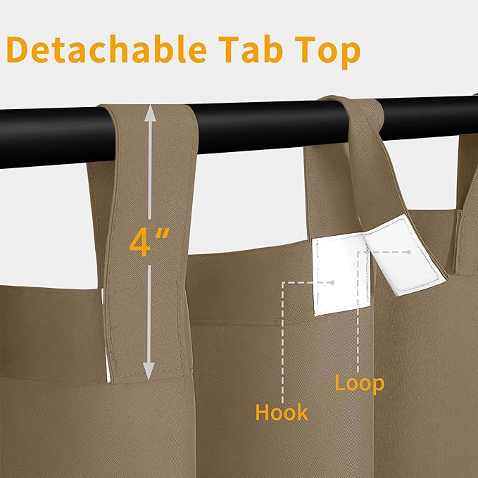 Easy-Going Outdoor Patio Curtains Detachable Tab Top Windproof Weatherproof C...