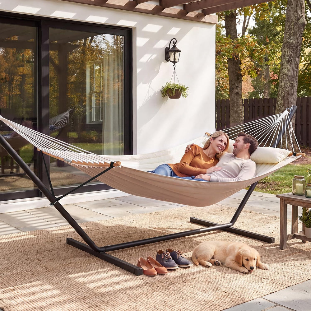 Outdoor Hammock with Stand Included, Two Person Hammock, Beige