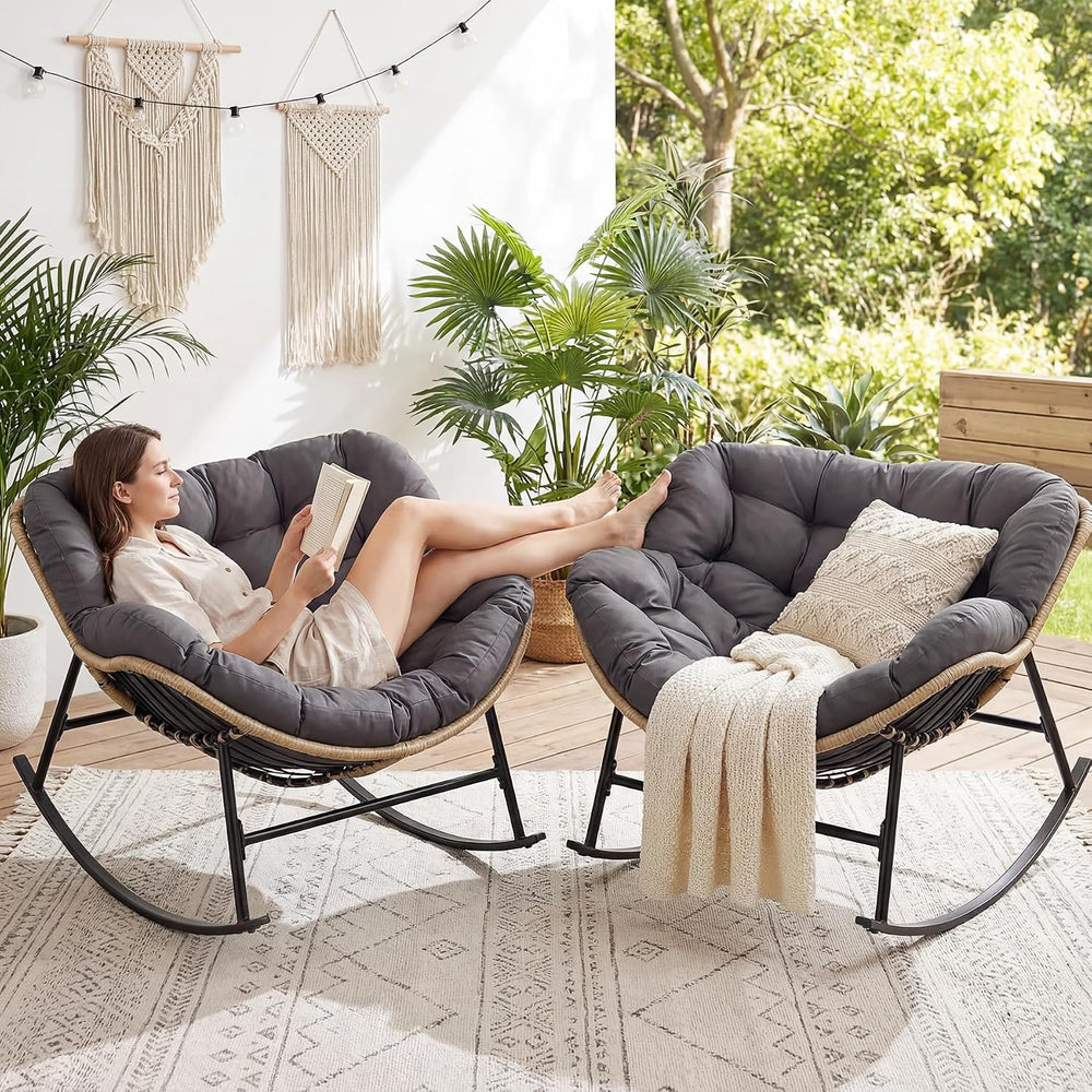RADIATA 2 PCS Indoor Outdoor Papasan Rocking Chair, Oversized Lounge Chair