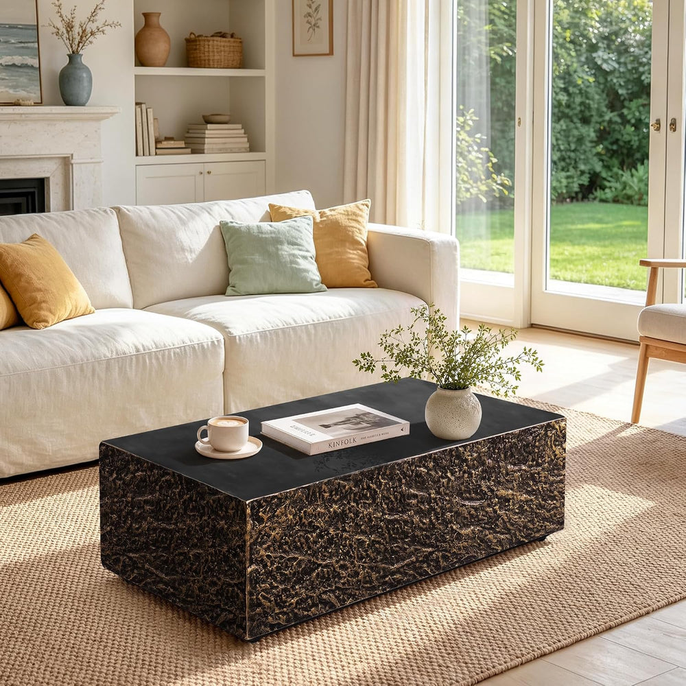 40" Rectangle Outdoor Coffee Table, Travertine Look, Bronze