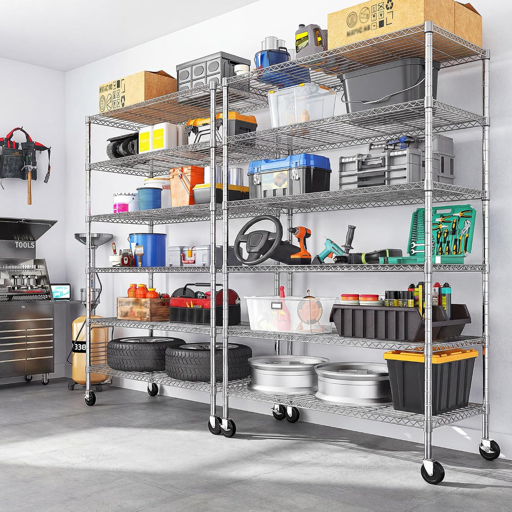 Romorgniz 6-Tier Rolling Storage Shelves with Locking Wheels, Garage Chrome