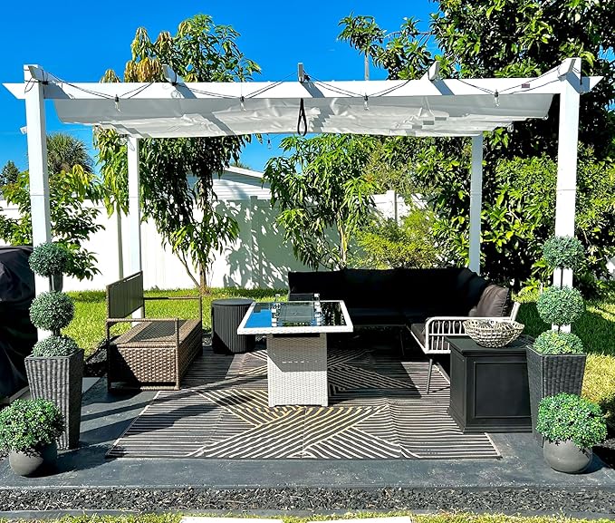 PURPLE LEAF 10' x 13' Aluminum Outdoor Pergola White Retractable Perg...