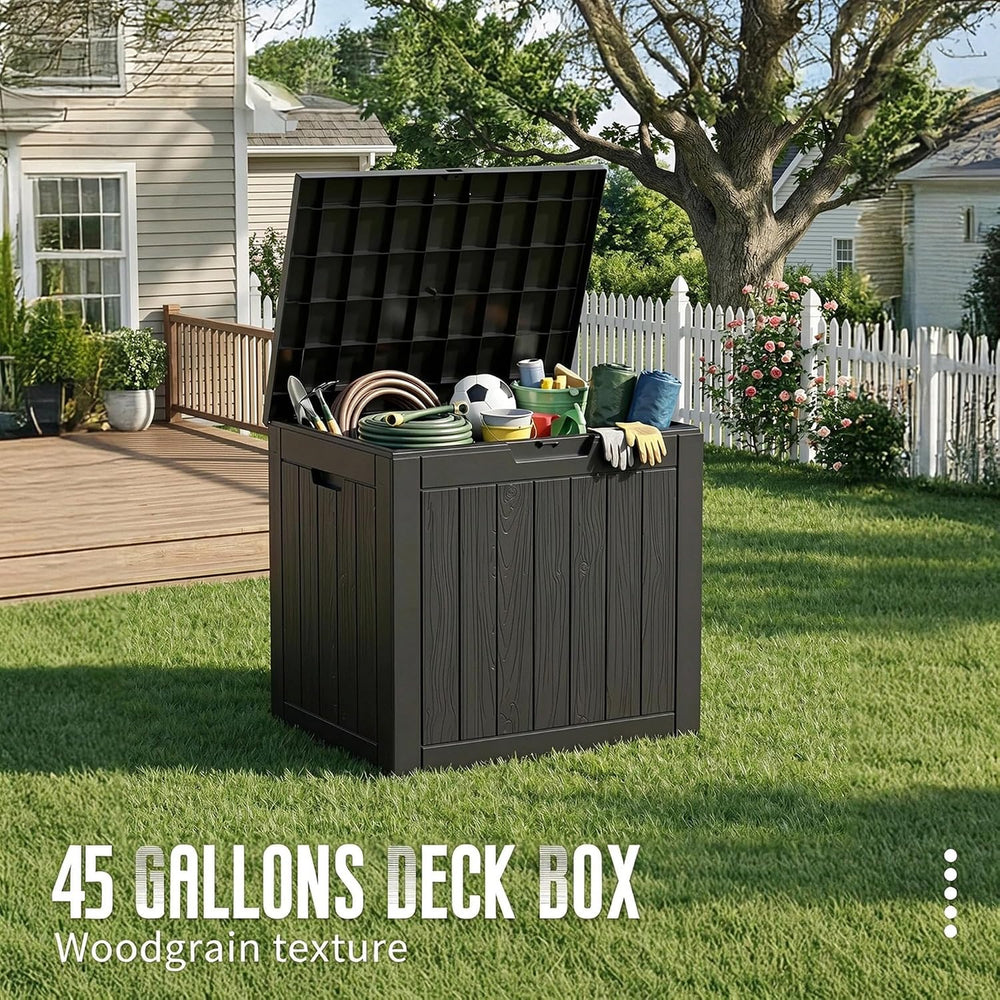 45 Gallon Outdoor Storage Box Waterproof, Resin Small Deck Box, Black