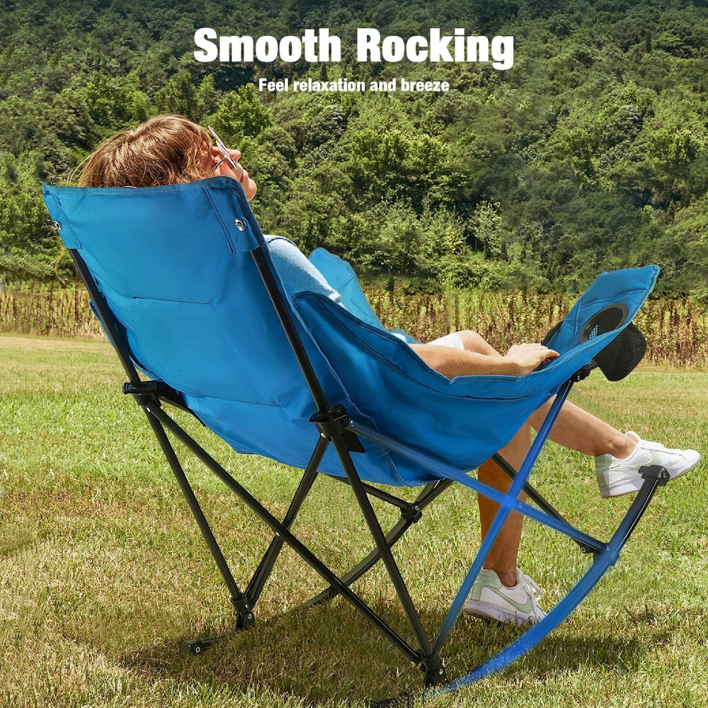 Oversize Foldable Rocking Camping Chair 350lbs Capacity, Blue
