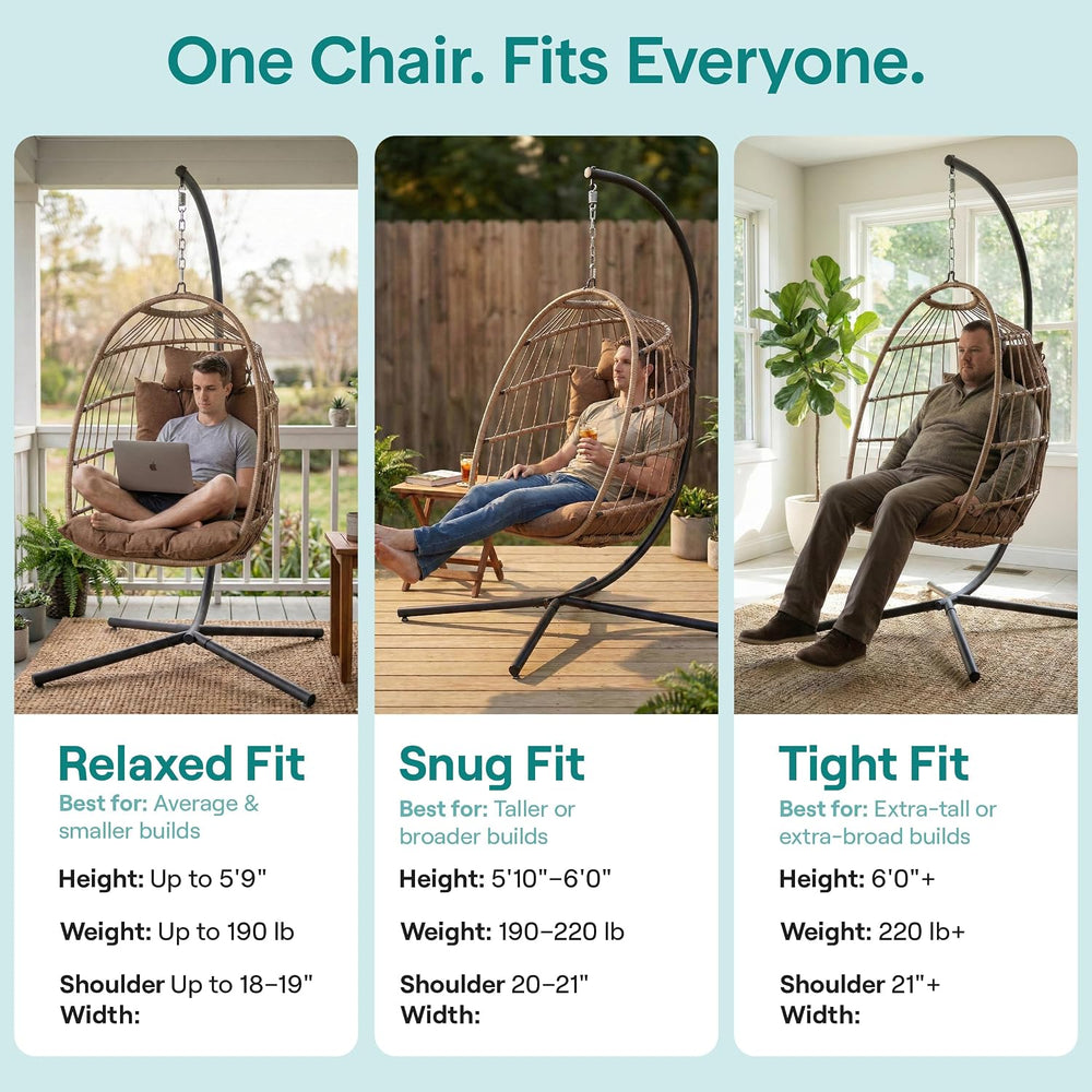 SereneLife Hanging Egg Chair with Stand | Foldable Rattan Wicker Hammock Chai...