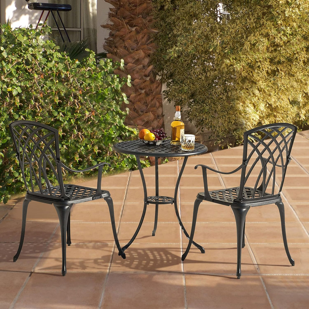 NUU GARDEN Patio Bistro Sets 3 Piece Cast Aluminum Bistro Table and Chairs Se...
