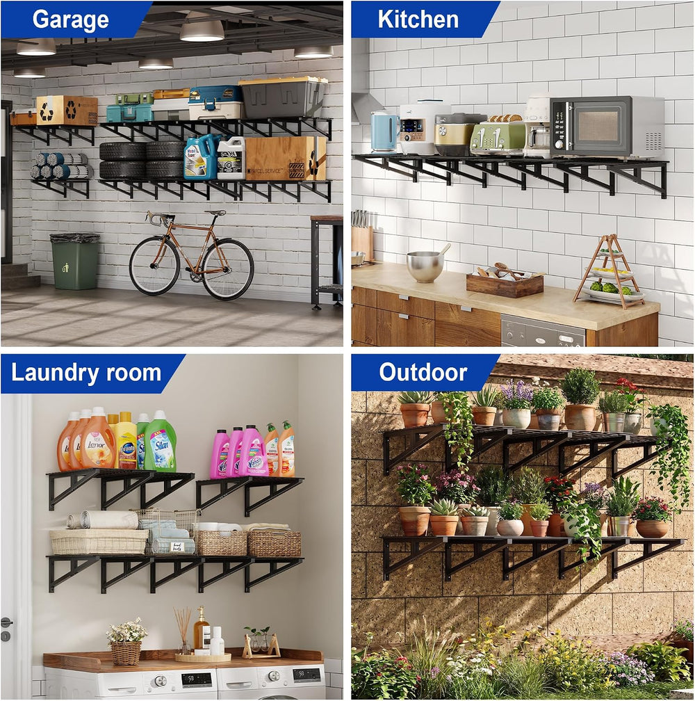 2x4.6ft Garage Shelving, Expandable Wall Shelves, 900lbs Heavy Duty, Black