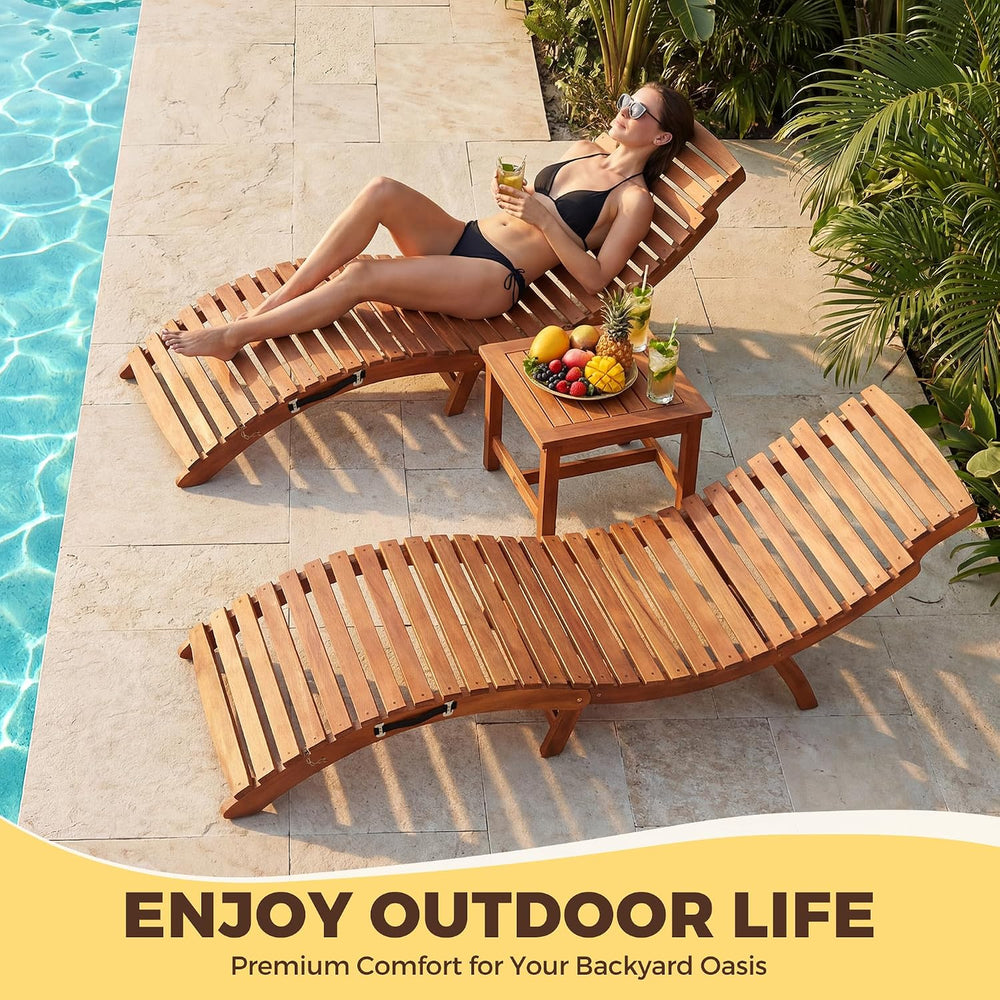 Flamaker Lounge Chair Outdoor Acacia Wood with Side Handle (2 Pieces)