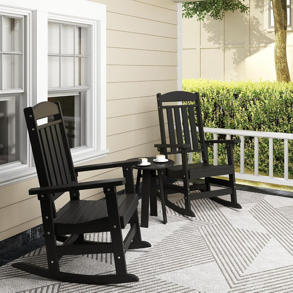 Outdoor Rocking Chairs Set of 2, High Back Rocker, HDPE, Black