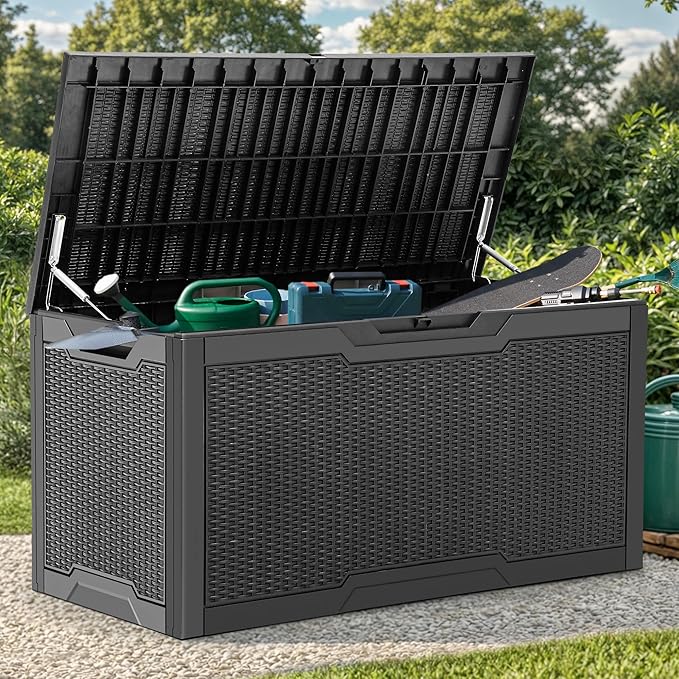 YITAHOME 100 Gallon Resin Deck Box, Weather Resistant Outdoor Storage Box, Lo...