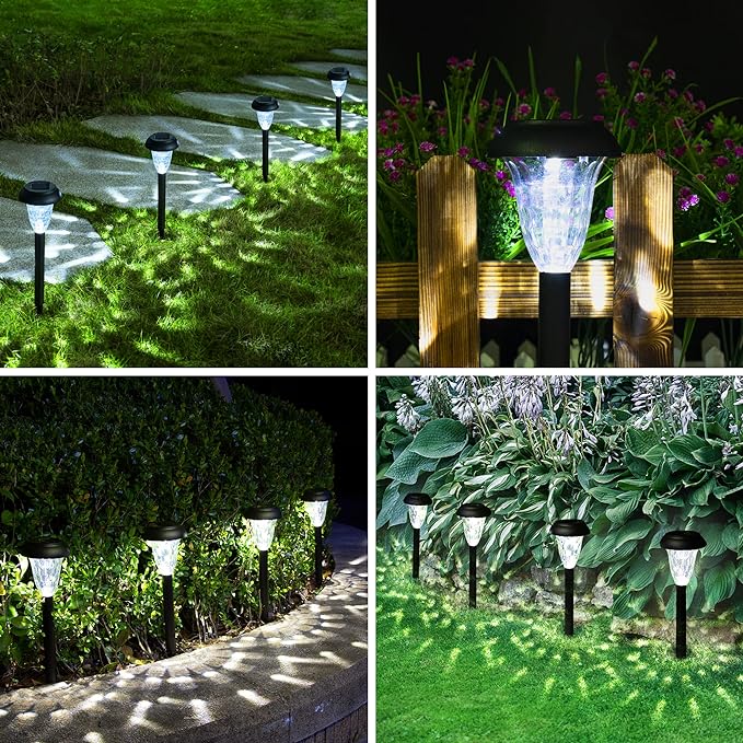 GIGALUMI 12 Pack Solar Lights Outdoor Waterproof, Cool White Pathway Lights S...