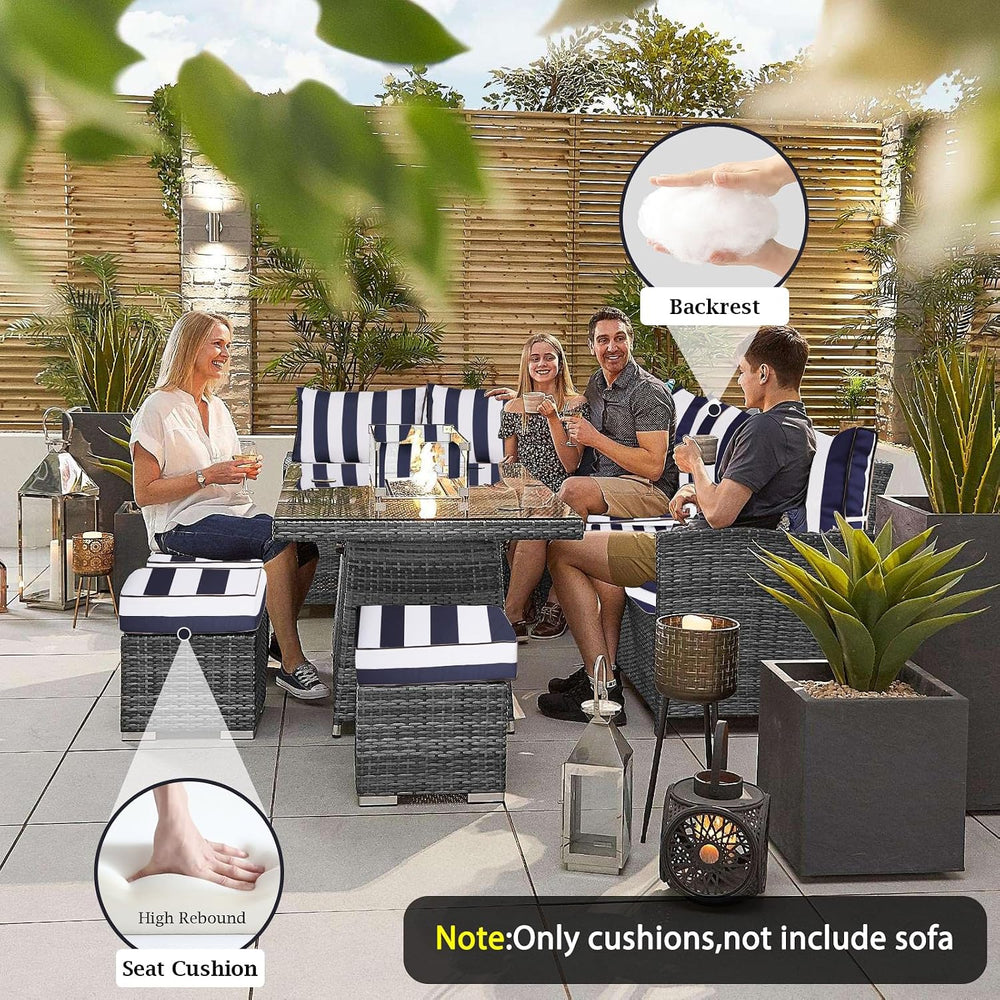 Outdoor Sectional Cushions 4" Foam High-Density, Navy Blue White