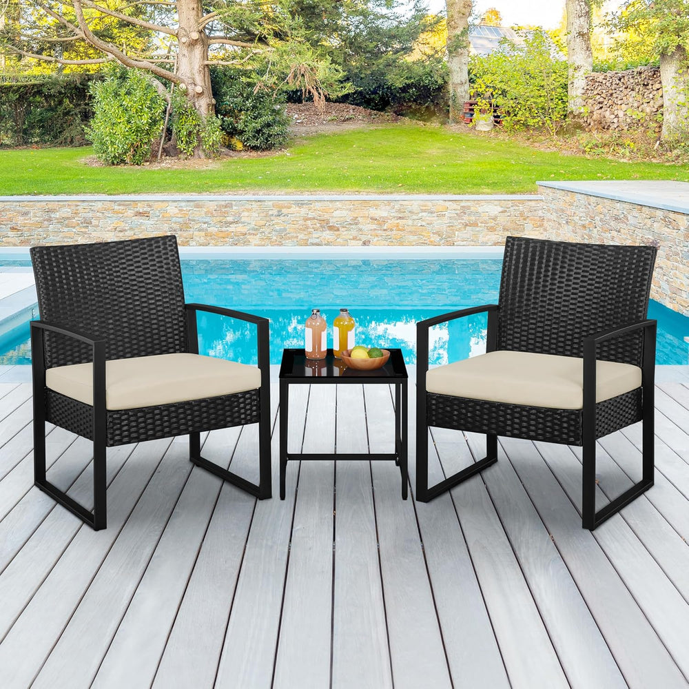 Yaheetech 3 Pieces Rattan Bistro Set, Outdoor Wicker Patio Modern Conversatio...