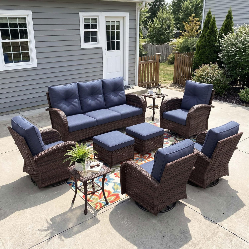 9 Pieces Patio Furniture Sets, Wicker Rattan High Back Outdoor Swivel Rocking...
