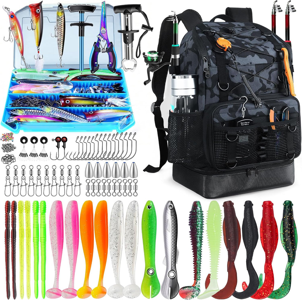 Fishing Backpack with Tackle Boxes and Rod Holder, Cooler, 30L Large Tackle B...