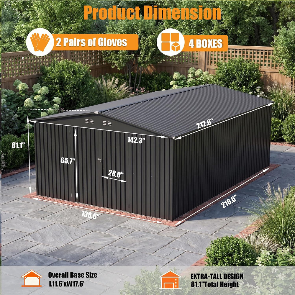 MNLR 12x18 FT Outdoor Metal Storage Shed Extra-Large for Backyards