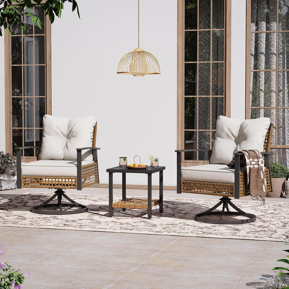 LAUSAINT Home 3 Pieces Rocking Bistro Set, Wicker Patio Bistro Set with 2 Roc...