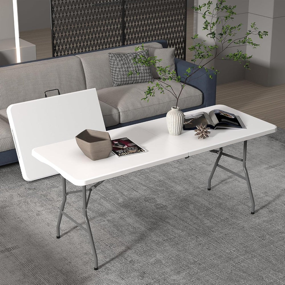 Allpop 6Ft Folding Table for Indoor Outdoor, Fold-in-Half Portable Plastic Di...