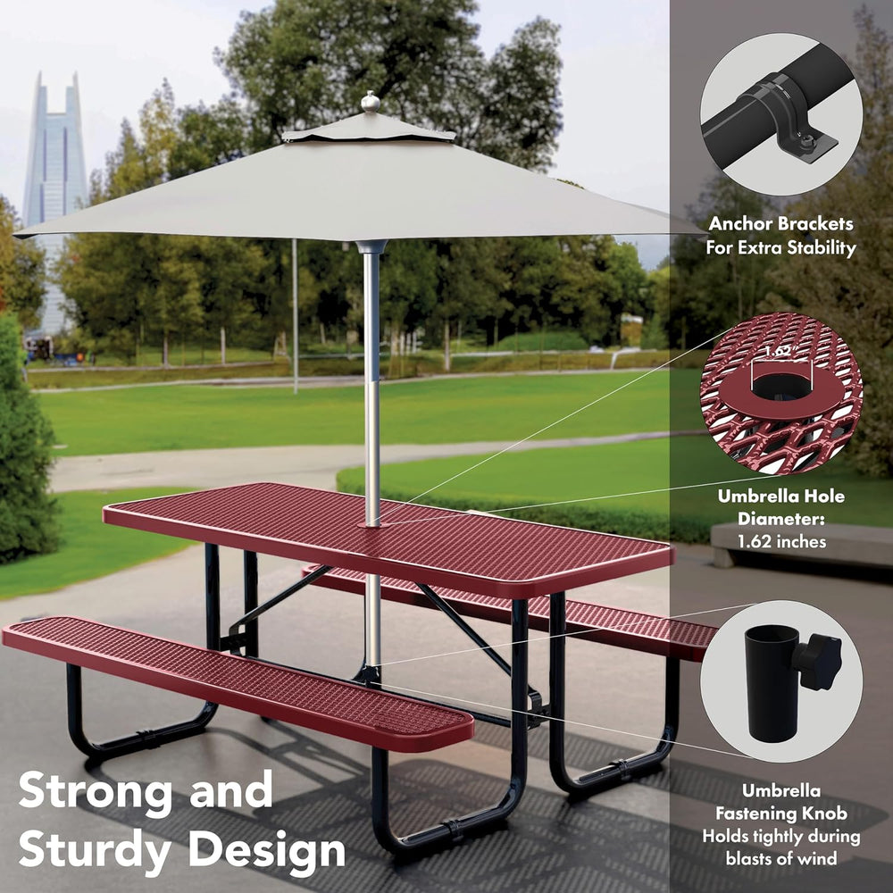 Commercial Metal Picnic Table (Red, 6' Rectangular)