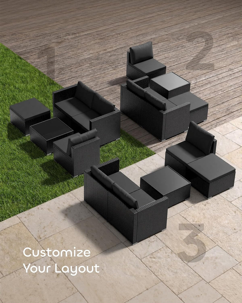 Skyfish Patio Furniture Set - Wide Armrests - All-Weather 5 Piece Outdoor Wic...