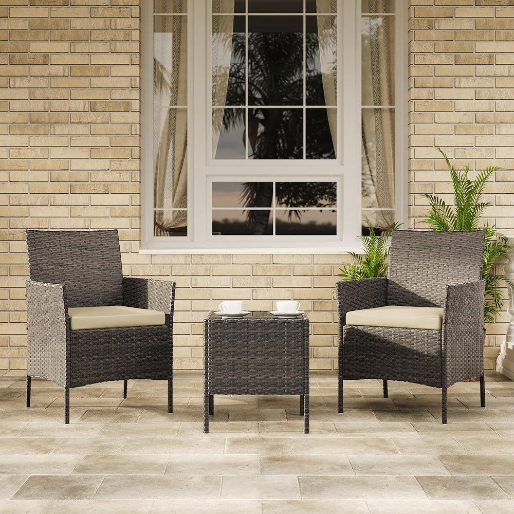 GAOMON 3-Piece Patio Furniture Set, Modern PE Rattan Conversation Set with 2 ...
