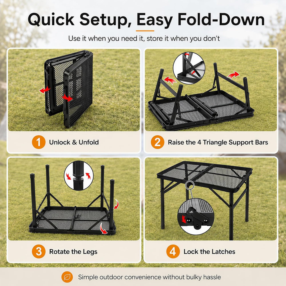 Folding Grill Table Camping Table with Mesh Desktop, Lightweight & Portab...