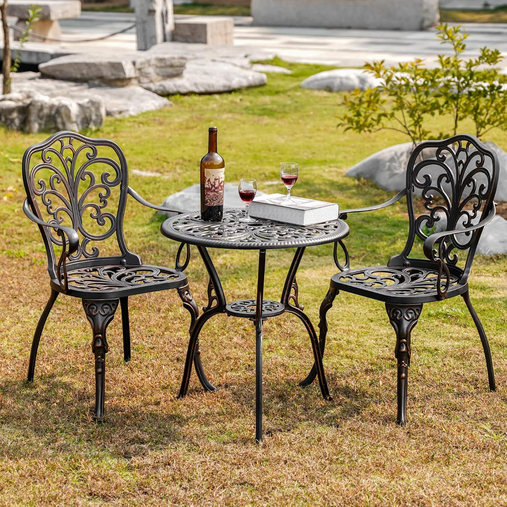 Outdoor Bistro Table and Chairs Set of 2 Cast Aluminum Patio Bistro Set with ...