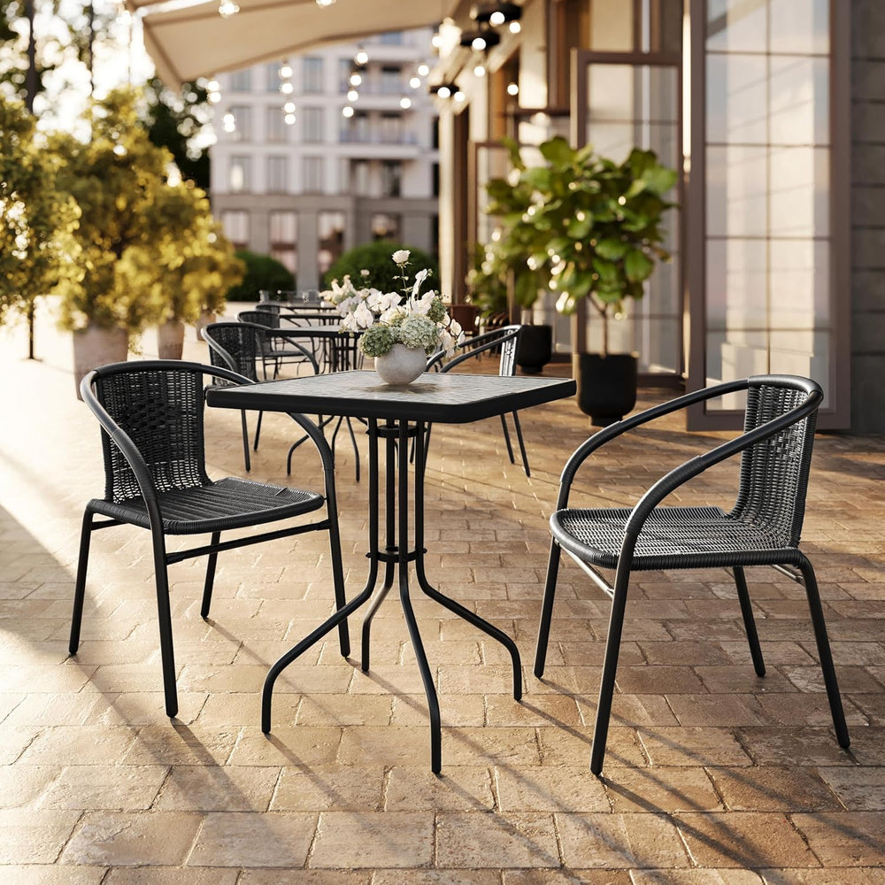 Flash Furniture Lila 23.5'' Square Glass Metal Table with 2 Black Rat...