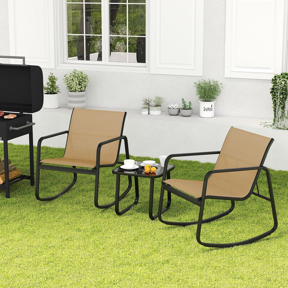 Tangkula 3 Piece Rocking Bistro Set, Patio Furniture Set with 2 Rocking Chair...