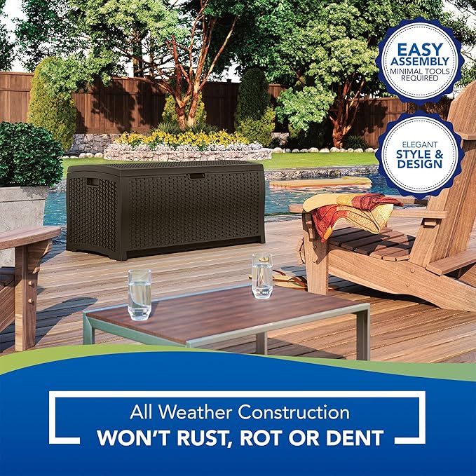 Suncast Outdoor Storage Box - 73 Gallon Mocha Brown Deck Box for Patio, Water...