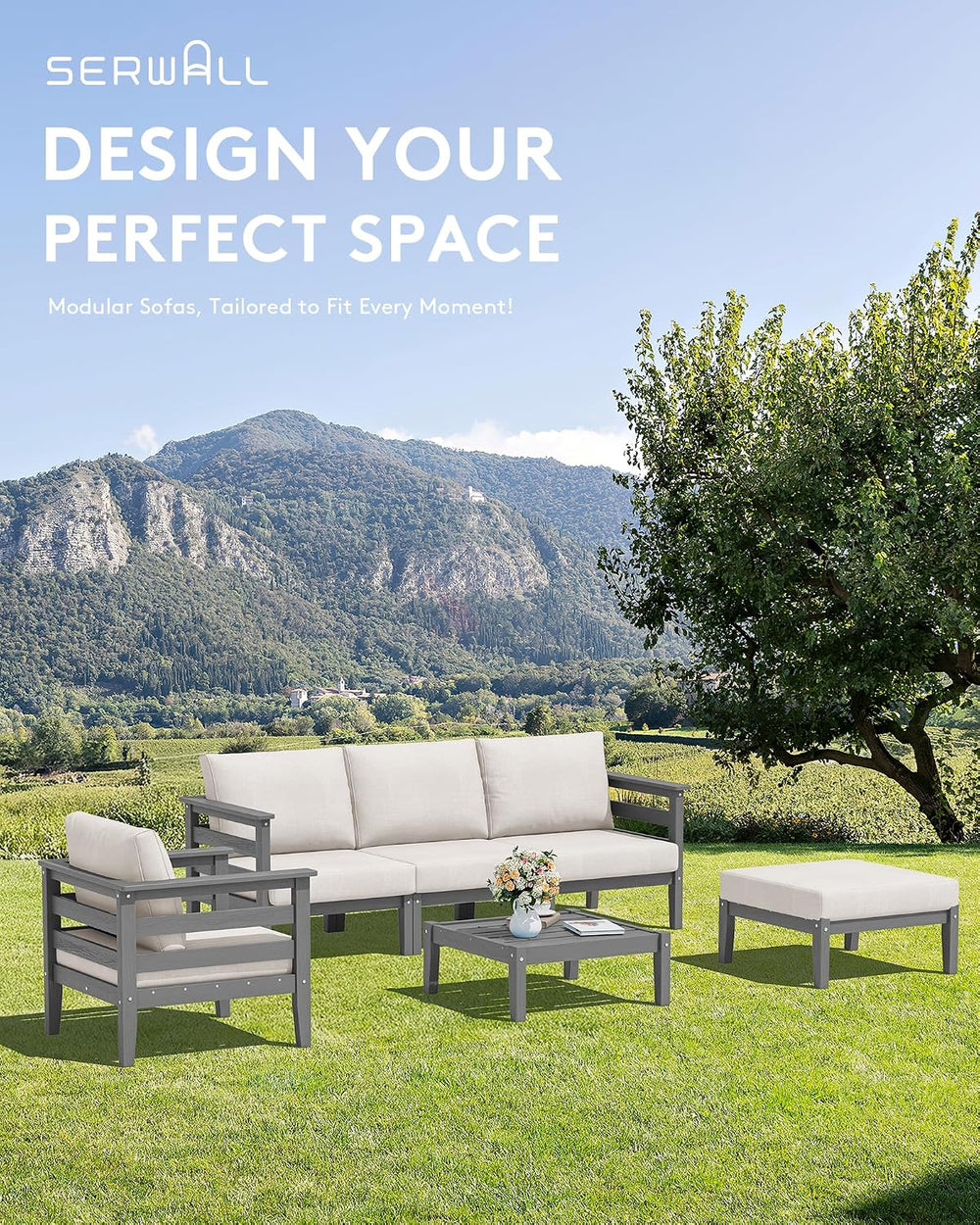 SERWALL HDPE Patio Furniture Set, 8 Pieces Composite Outdoor Furniture