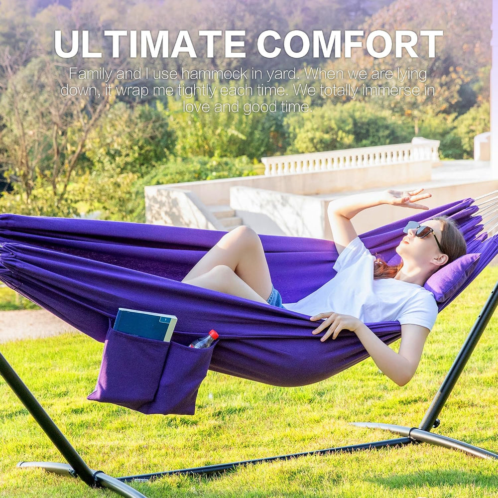 Double Hammock with Stand for Outside, Heavy-Duty, Portable (Purple)