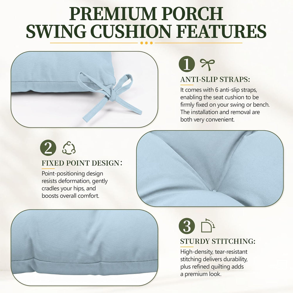 Porch Swing Cushion with Backrest, Waterproof, 60x40x5 in, Sky Blue