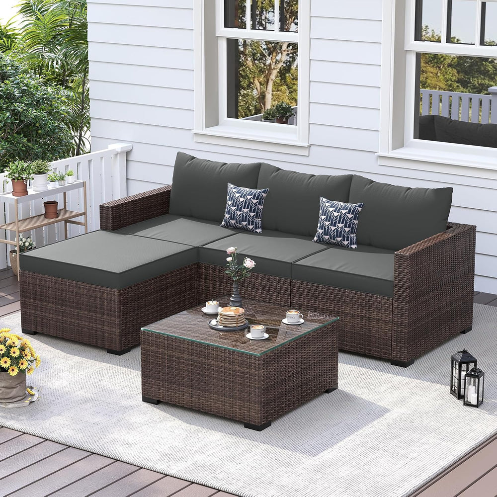UDPATIO Patio Furniture Set 5-Piece Outdoor Sectional Sofa, Grey