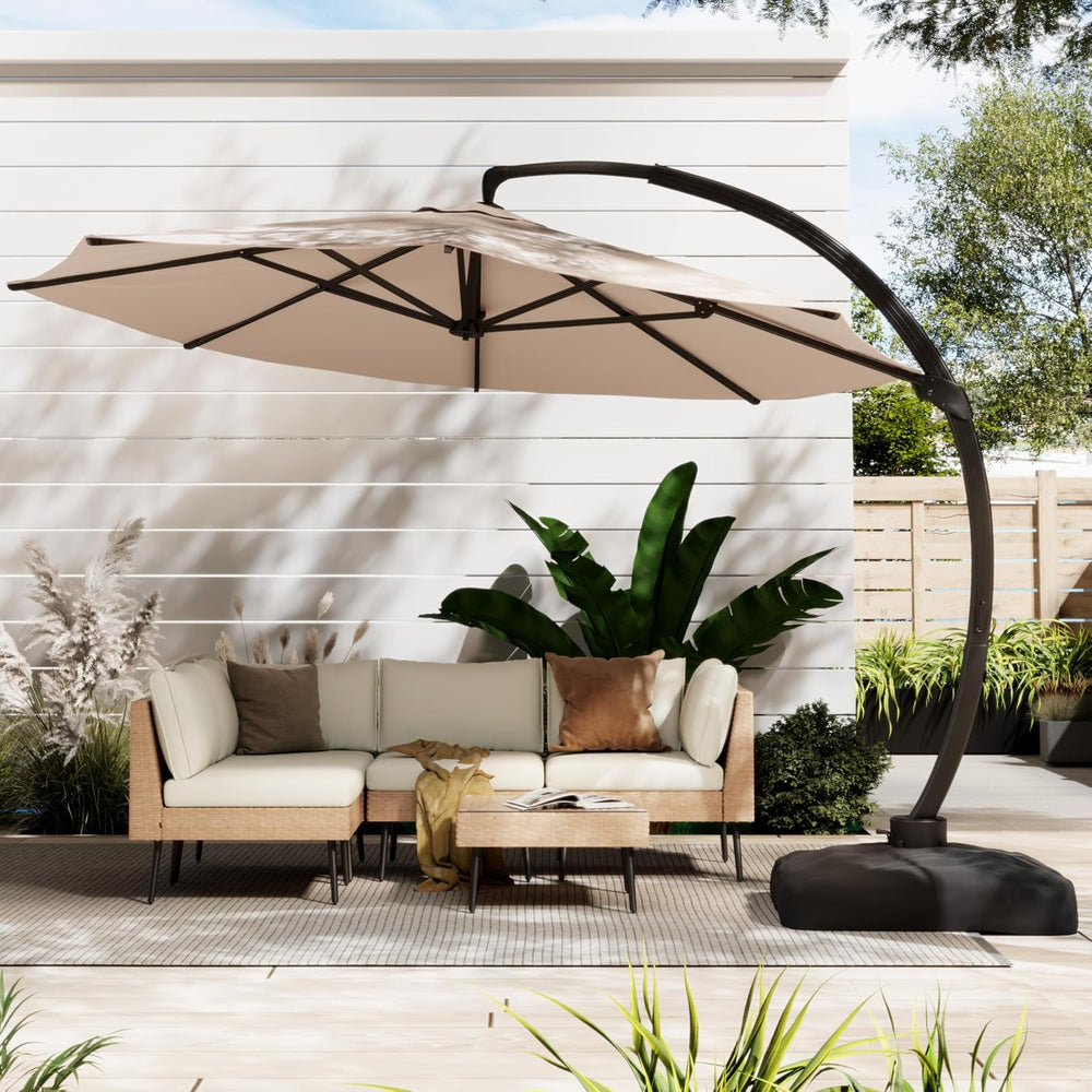12FT All Aluminum Cantilever Patio Umbrella With Base Included, Champagne