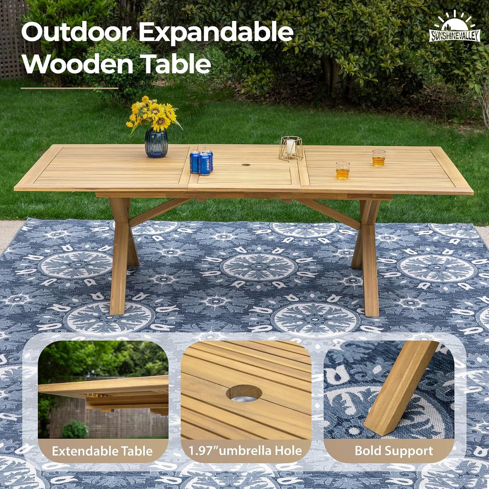 Acacia Wood Patio Dining Set for 8, Expandable Table