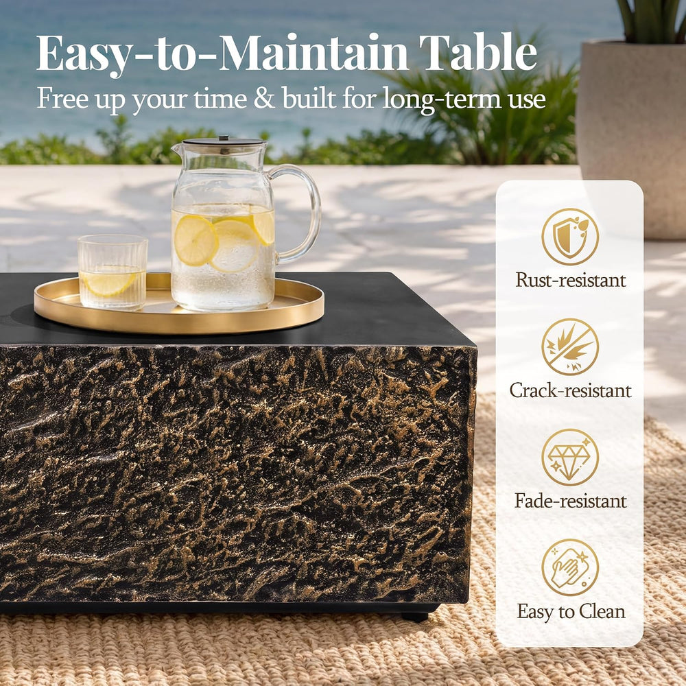 40" Rectangle Outdoor Coffee Table, Travertine Look, Bronze