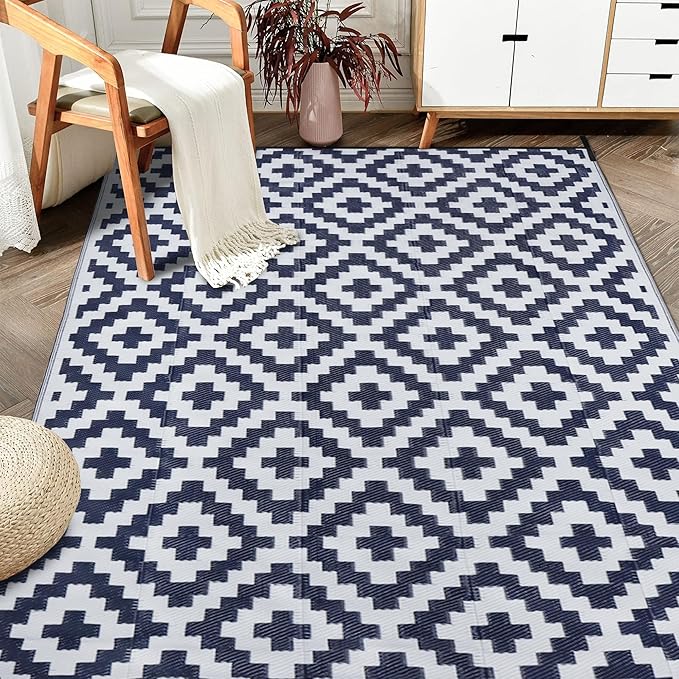 SAND MINE Reversible Mats, Plastic Straw Rug, Modern Area Rug, Large Floor Ma...