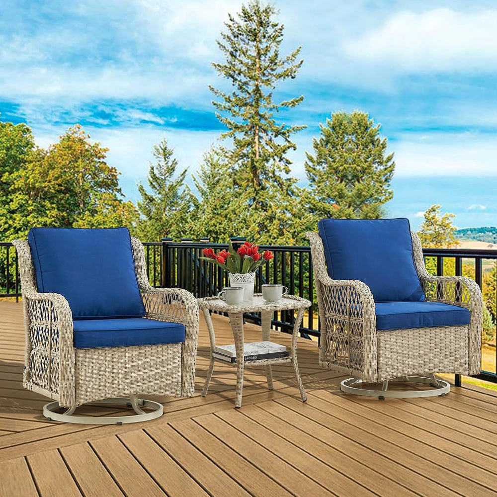 GAOMON 3 Piece Outdoor Patio Set, Wicker Rocking Bistro Set with 2 Swivel Cha...
