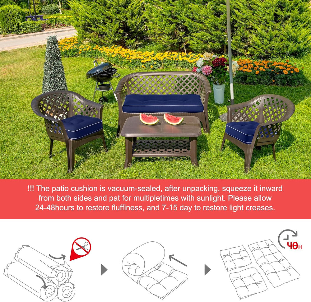 Wenqik 44 x 19 x 4 Inch Outdoor Bench Cushion Set of 3 Waterproof Tufted 1 Pa...