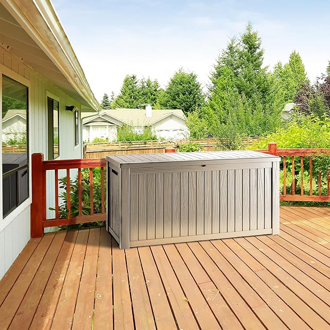 TARKARI 270 Gallon Lockable Resin Deck Box, Waterproof & UV-Resistant Out...